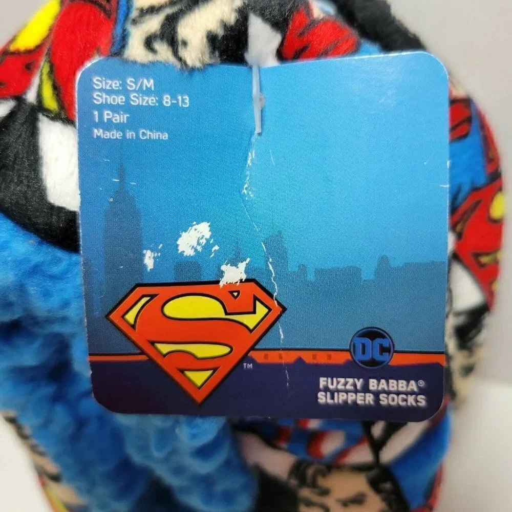 Superman‎ Slipper Socks Child S/M Shoe Sz 8-13 Hero Superhero Fuzzy Babba NEW